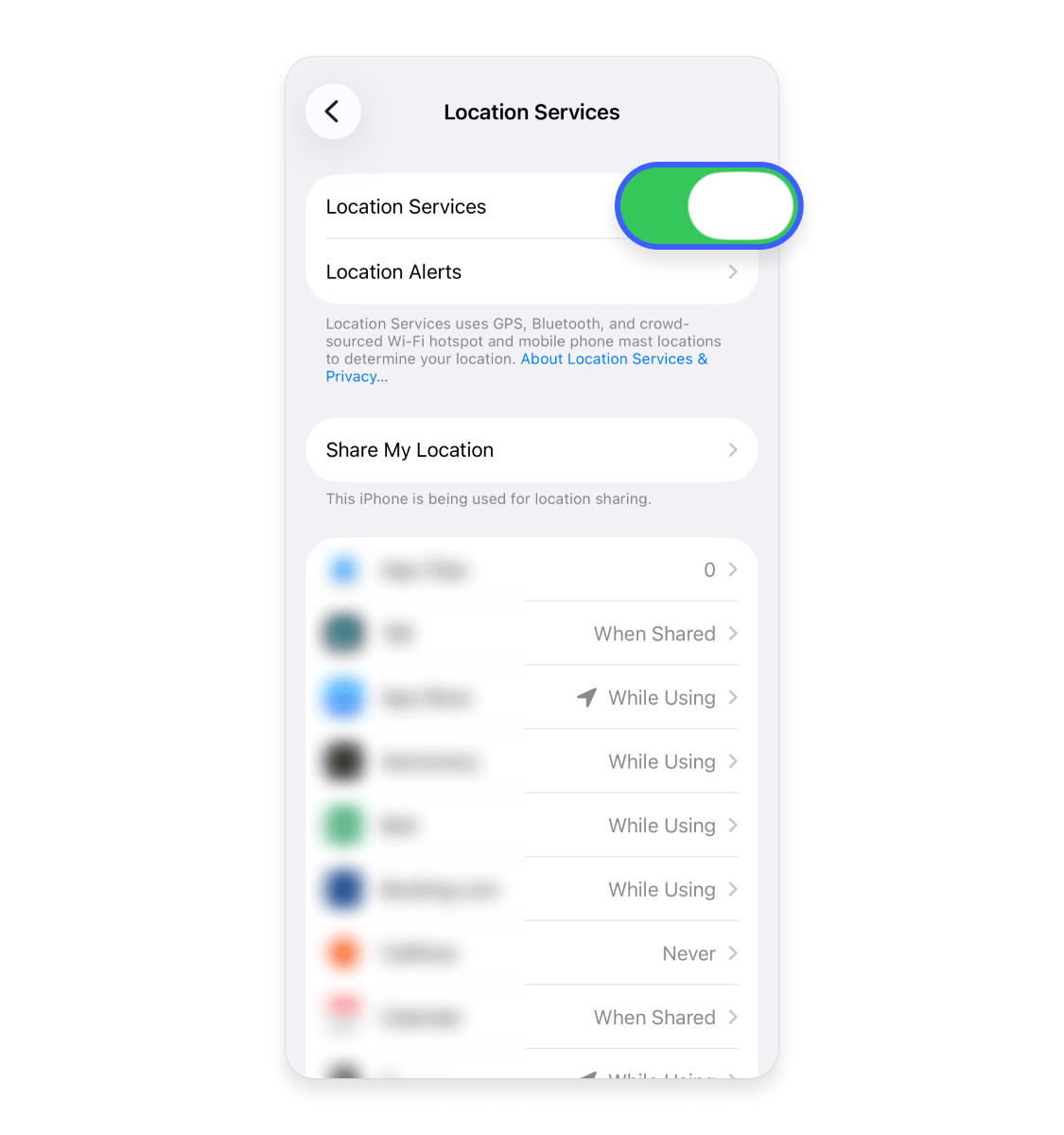 Turn location services off: Step 4