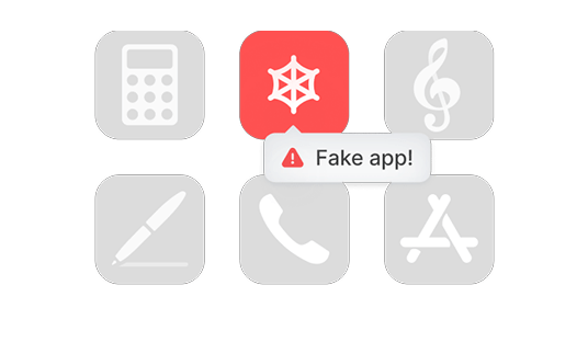 A phone screen with a fake app highlighted in red.