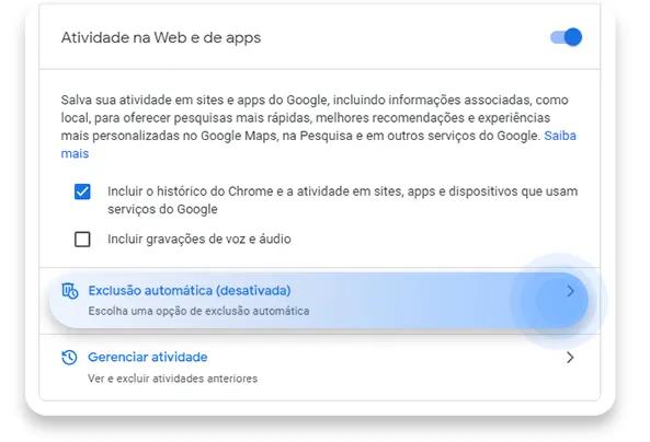 como excluir seu histórico do google automaticamente: passo nº2