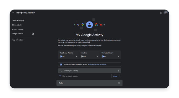 How to delete Google search history via My Google Activity: step 1