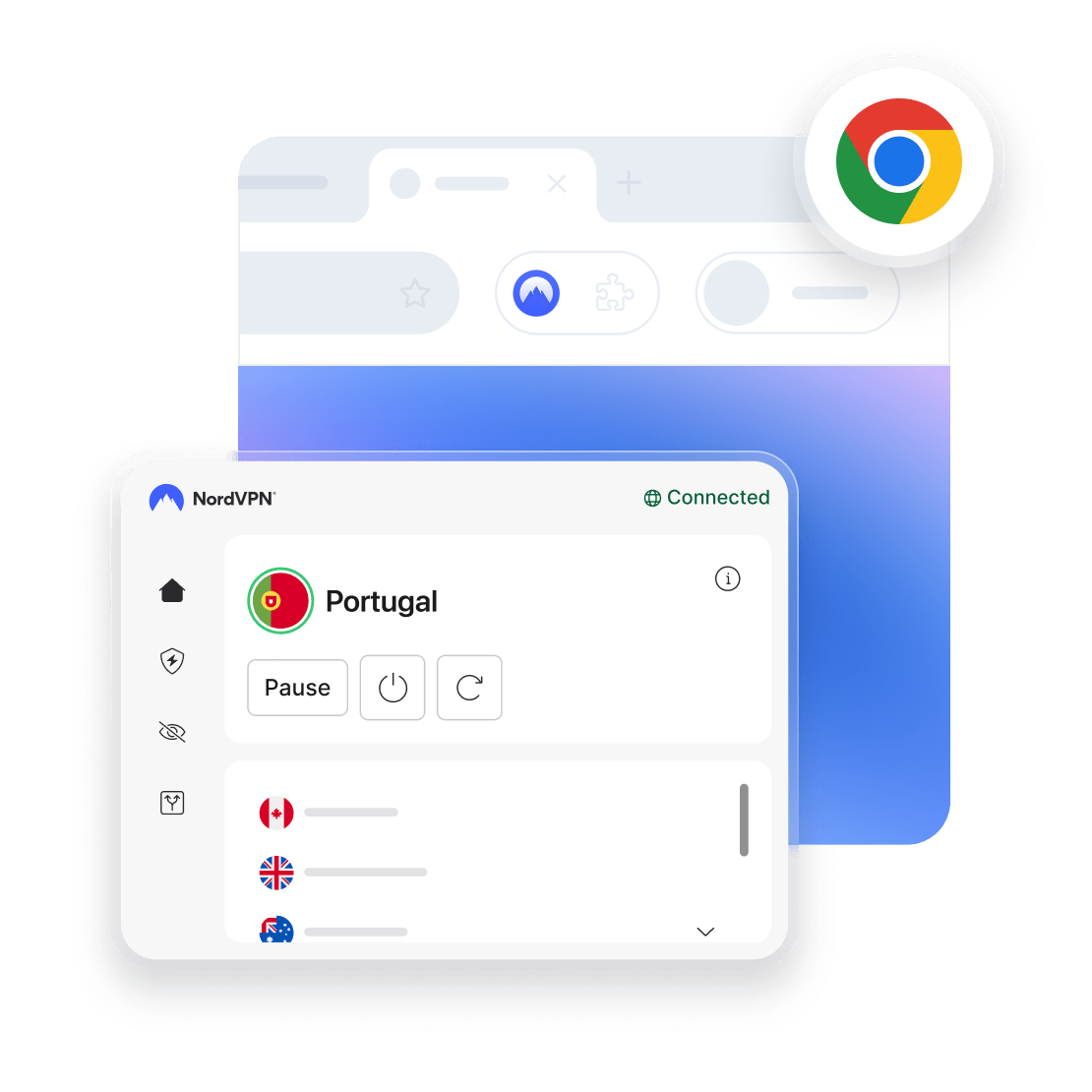 Ecrã de computador que mostra uma VPN no navegador Chrome para uma navegação online mais segura