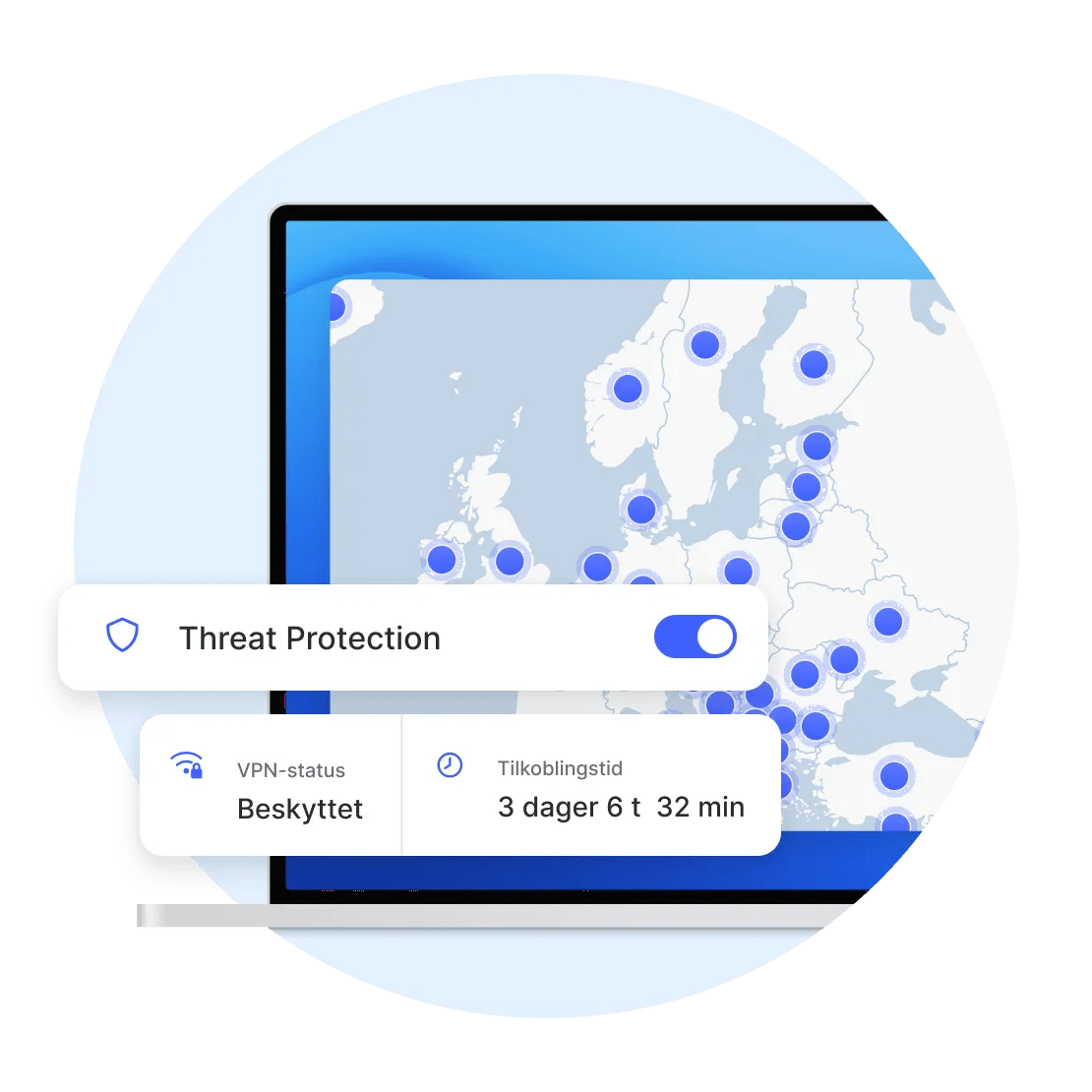 NordVPN-app på en bærbar PC med Threat Protection Pro slått på.