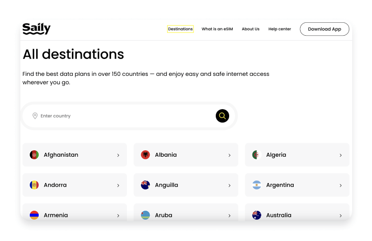 saily countries