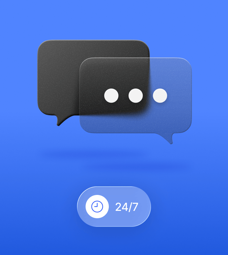 An illustration of two chat bubbles that signify NordVPN’s help center’s 24/7 support.