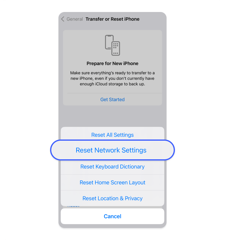 Choose Reset network settings