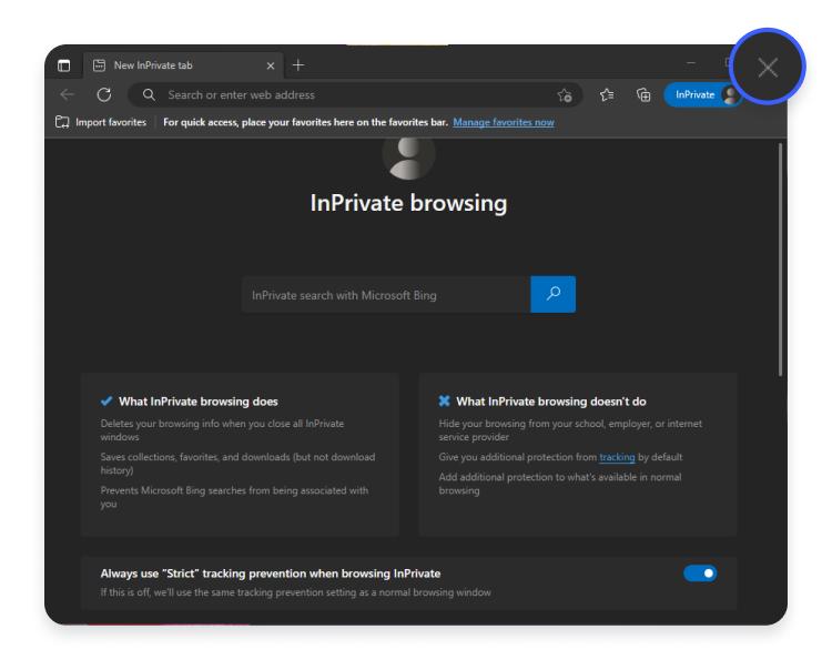 closing incognito in edge