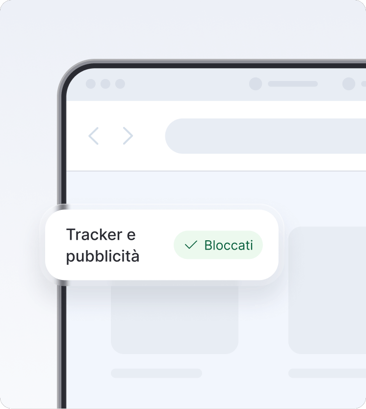 Una schermata del browser che mostra l&#39;antivirus di ultima generazione bloccare tracker e pubblicità.