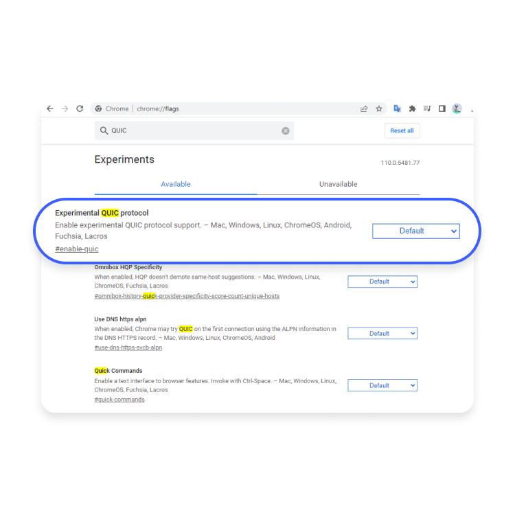 Desabilitando o QUIC no Google Chrome: passo nº3
