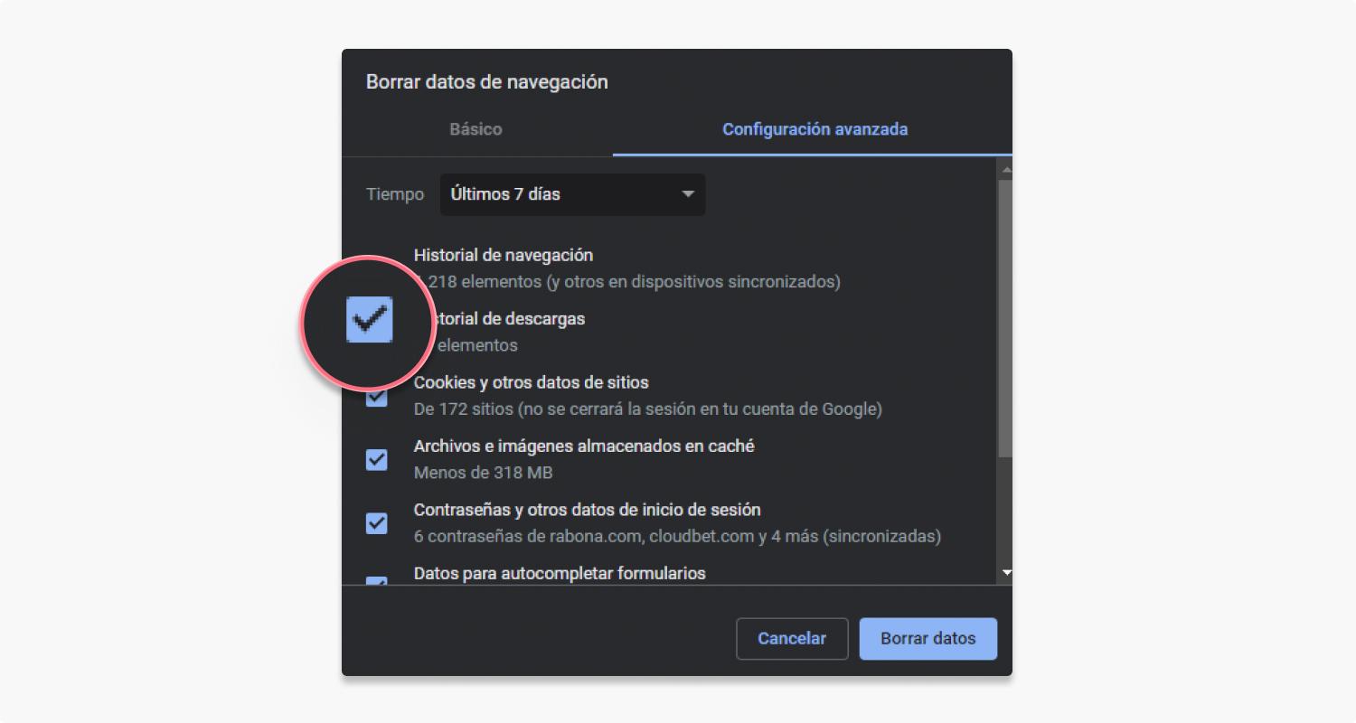 borrar el historial de Google: paso 3