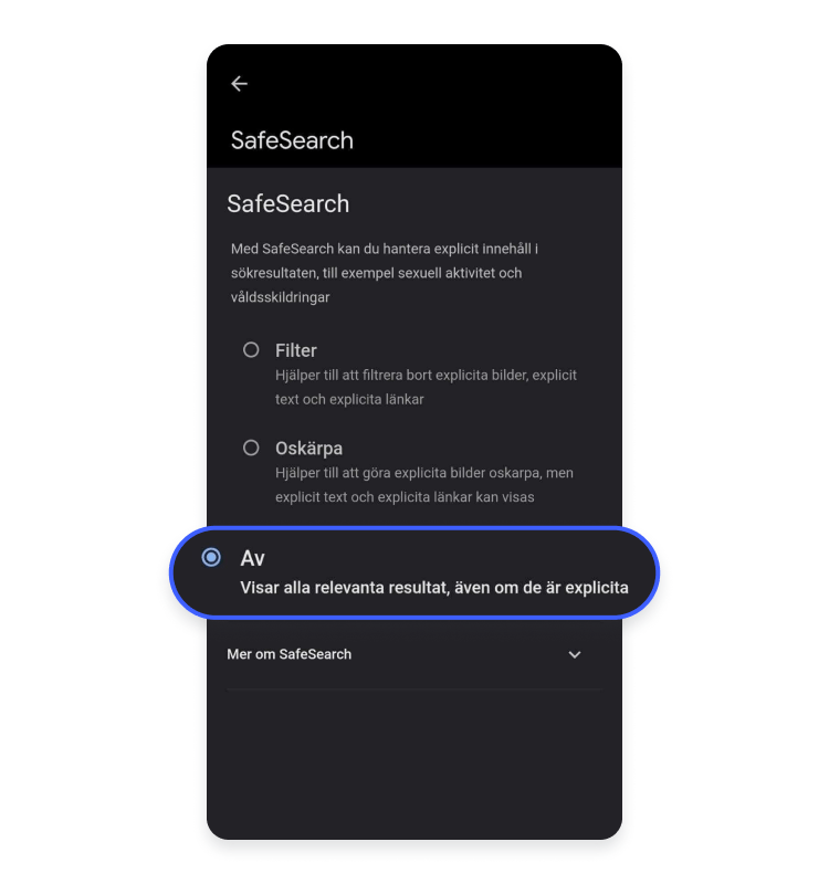 Inställningar för SafeSearch 4