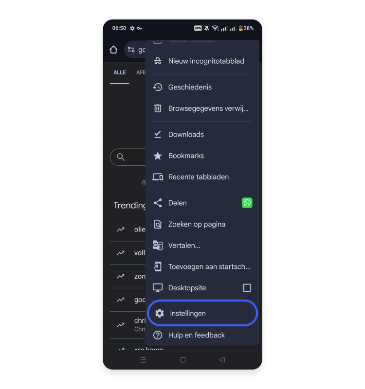 Chrome settings on Android