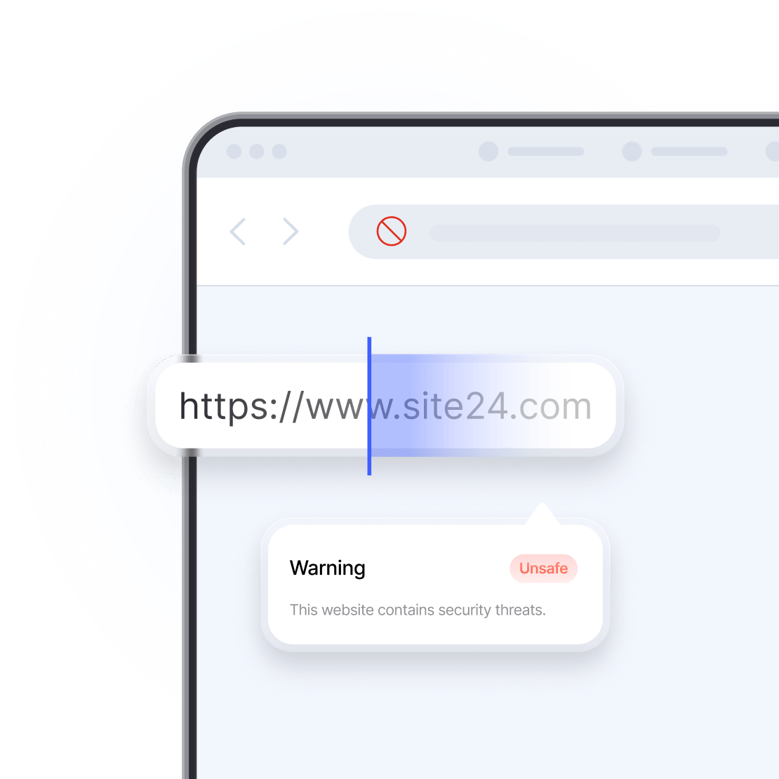 A laptop screen showing a scam checker analyzing a URL.