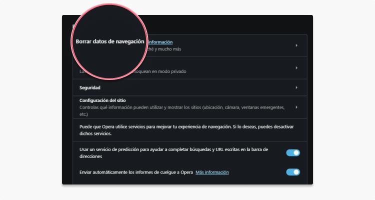 Eliminar cookies en Opera paso 3