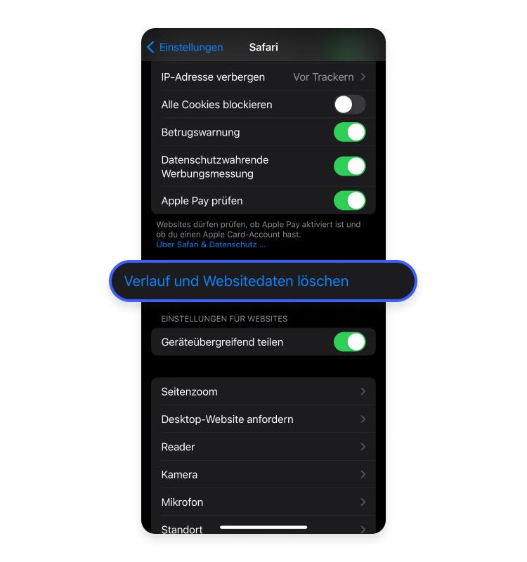 Cache leeren in iOS Schritt 2