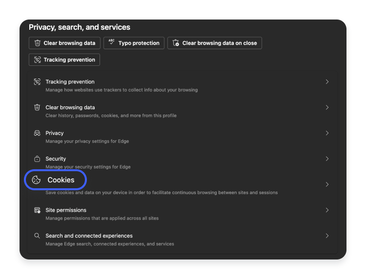 How to manage cookies in Microsoft Edge step 1