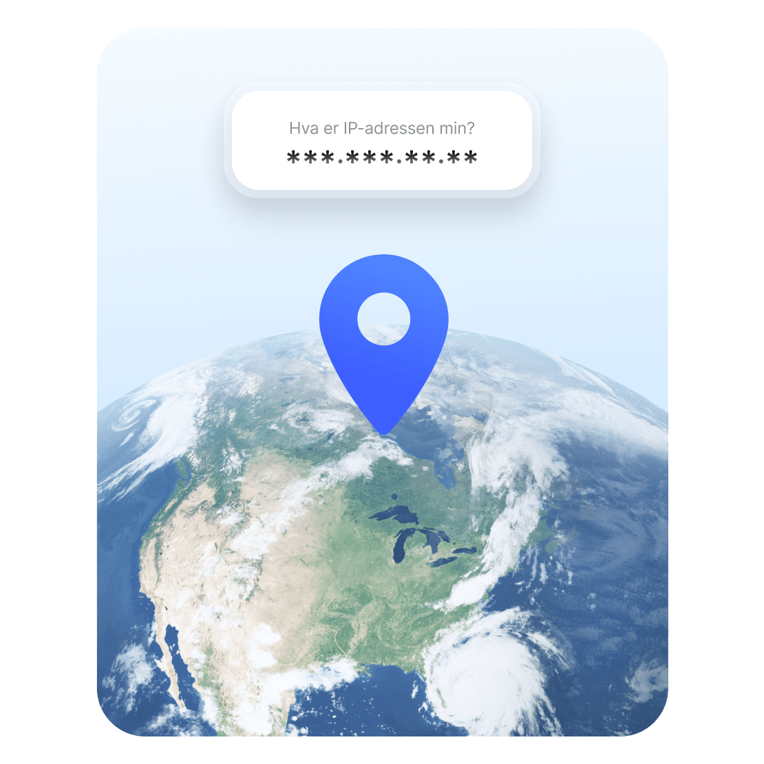En illustrasjon av en globe med stedet på og en skjult IP-adresse.