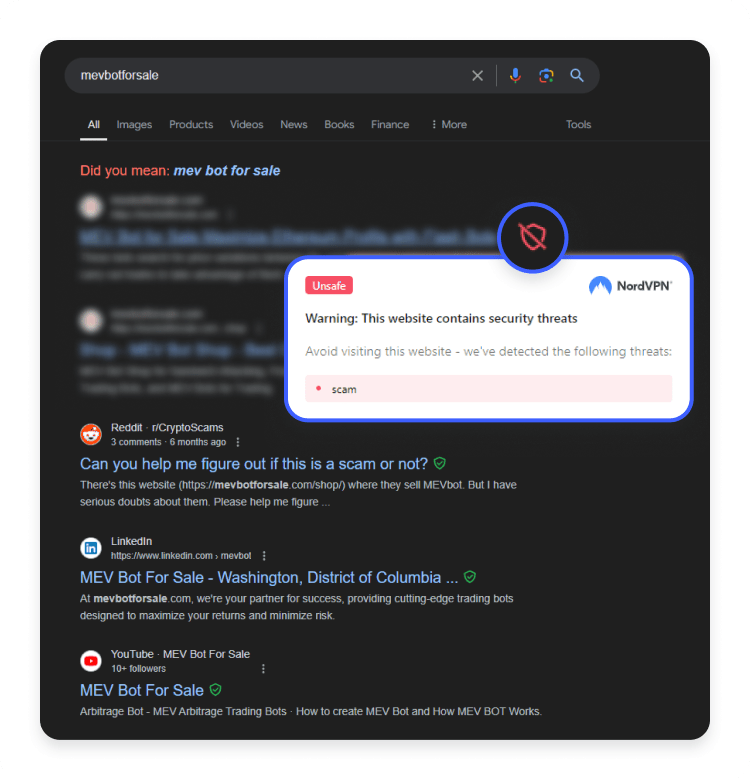 Unsafe website alert