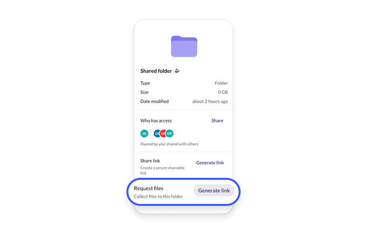 Under Request files, select Generate link.