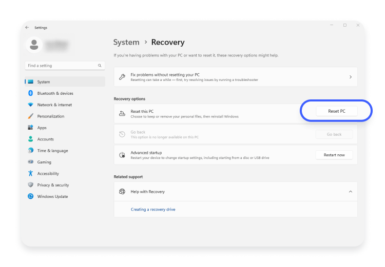 Windows11 Reset PC