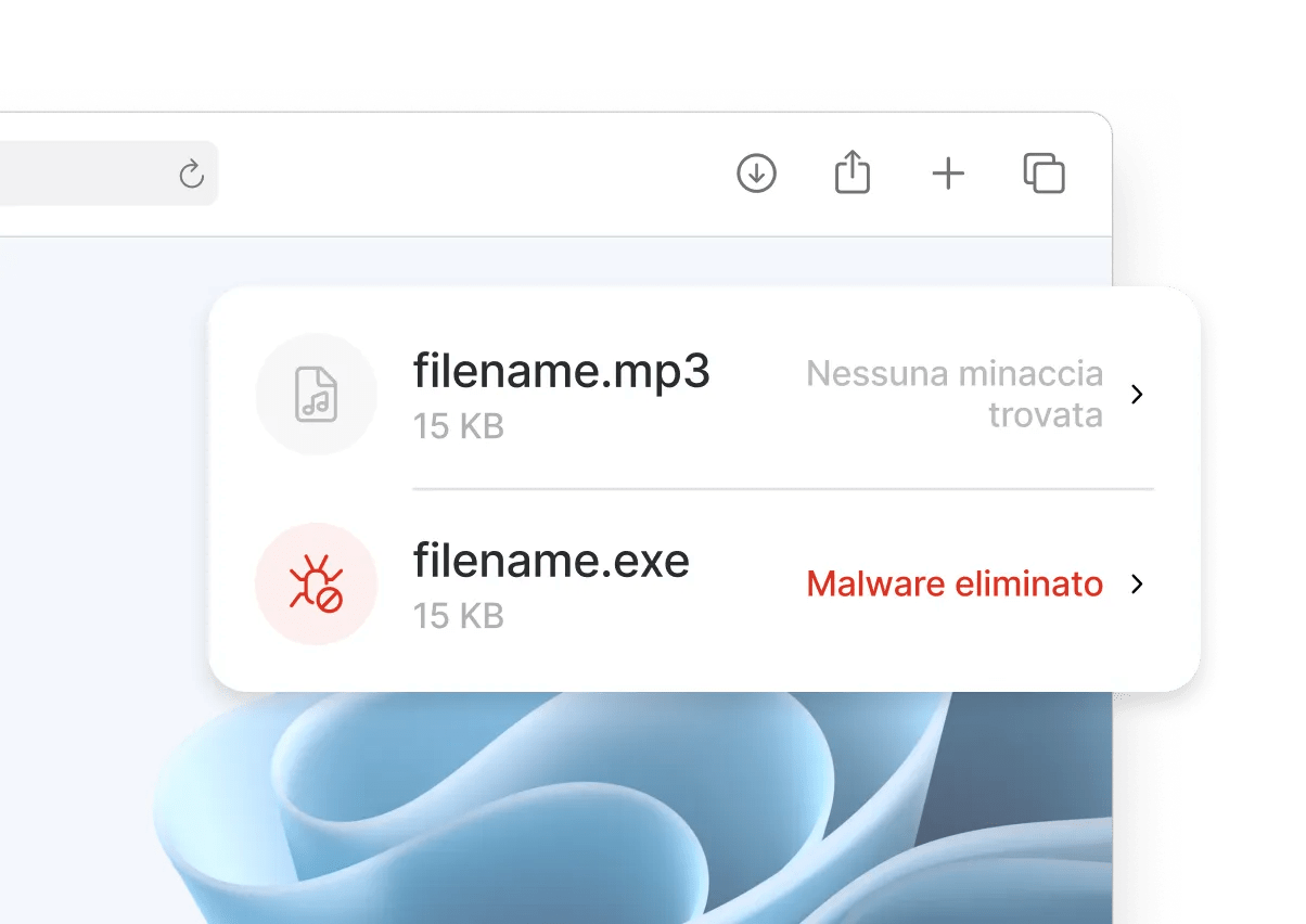 Threat Protection Pro™ scansiona i file che scarichi ed elimina quelli pericolosi.