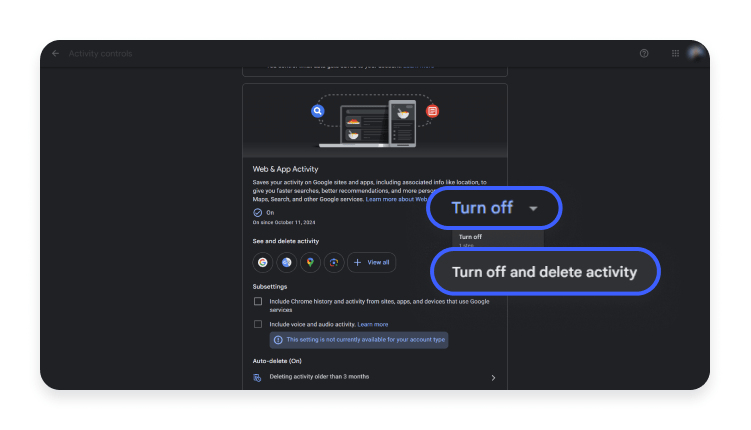 How to stop Google from saving your search history: step 2