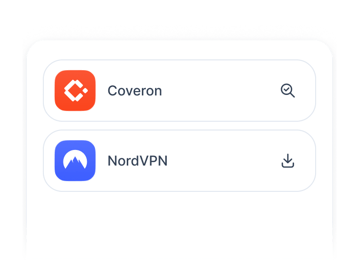 A screen with Coveron ready to use and NordVPN ready to download.
