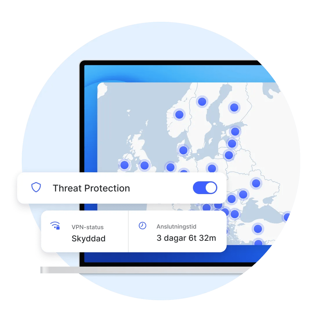 En NordVPN-app på en bärbar dator med Threat Protection Pro aktiverat.