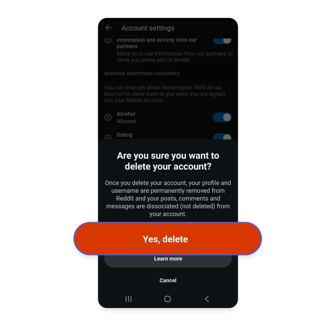How to delete your Reddit account through the app on an Android 5