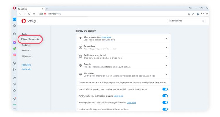 block WebRTC leaks on Opera: step 2