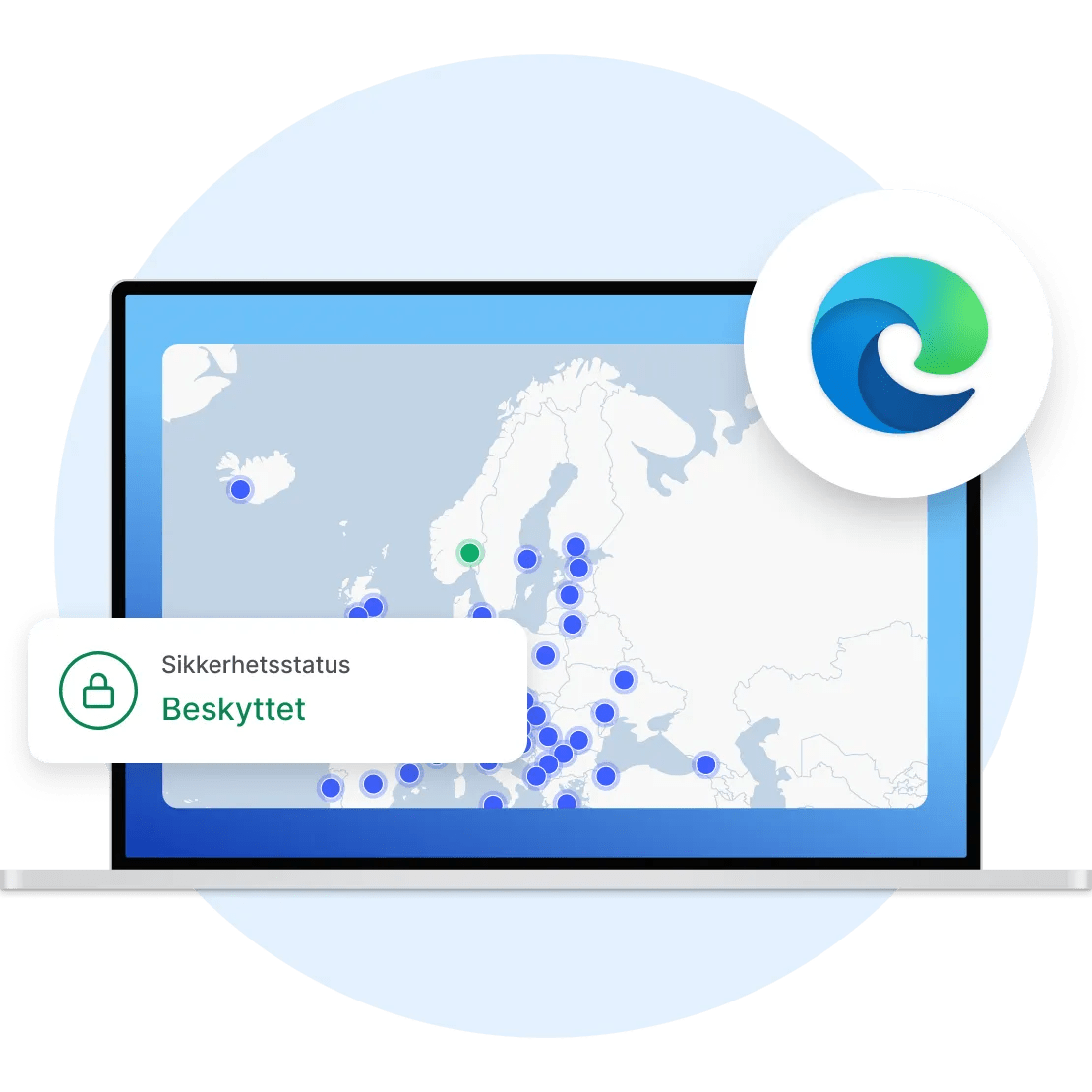 Vårt VPN for Microsoft Edge-grensesnitt foran en nordisk bakgrunn