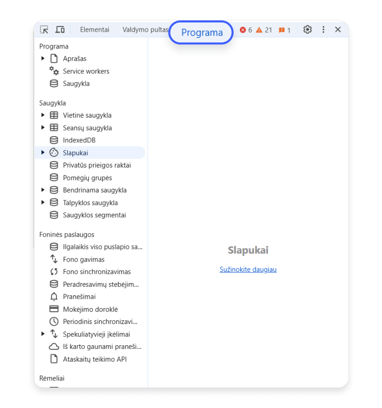 Kaip patikrinti, ar naudojami slapukai: 2 žingsnis