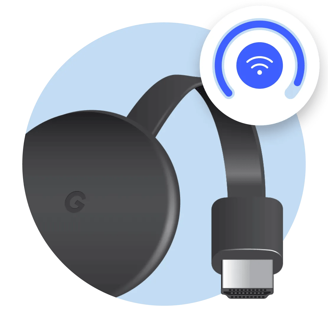 帶有 Wi-Fi 連線符號的 Chromecast 裝置。