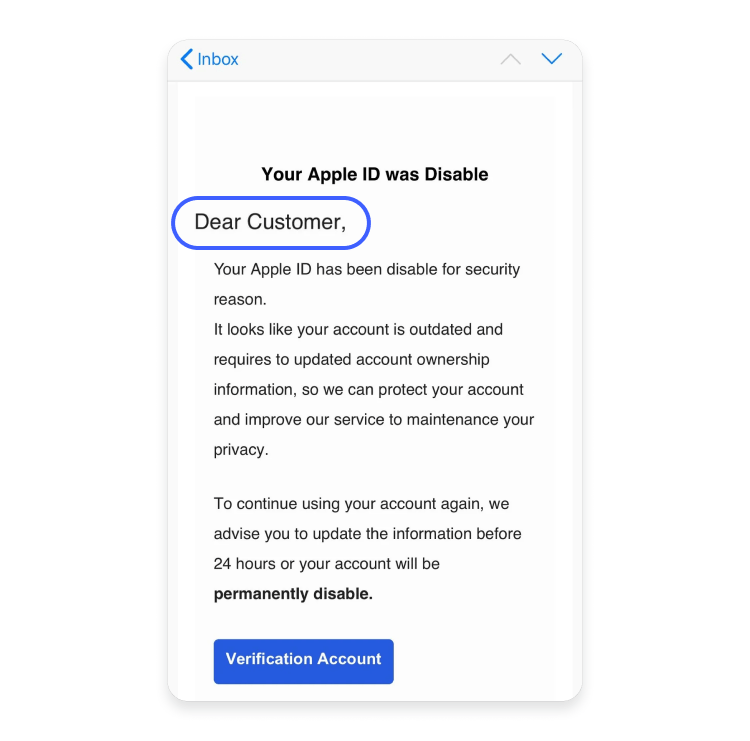 Apple Pay phishing email with generic greeting