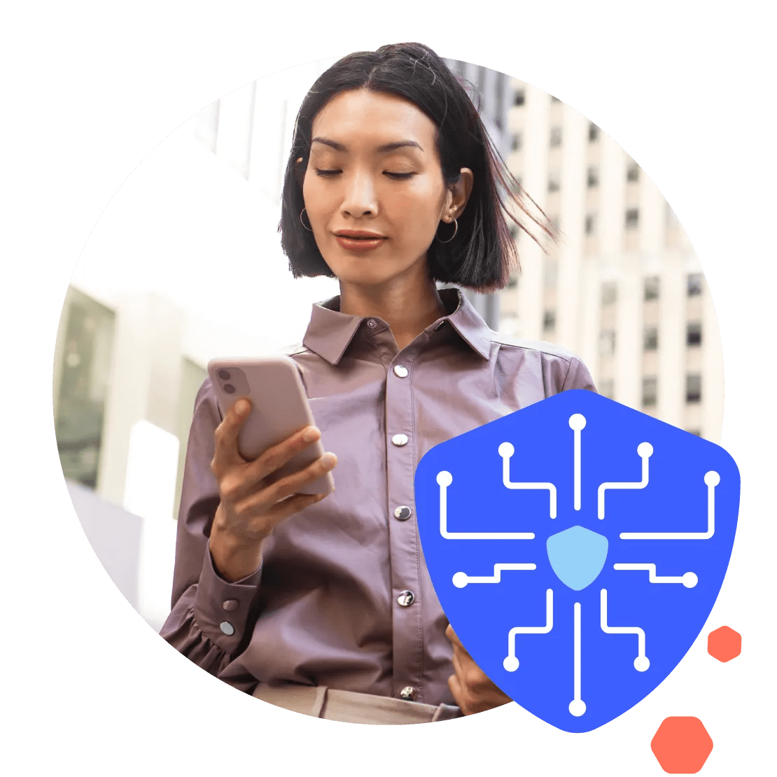 Uma mulher utiliza a NordVPN com benefícios adicionais de ciberproteção.