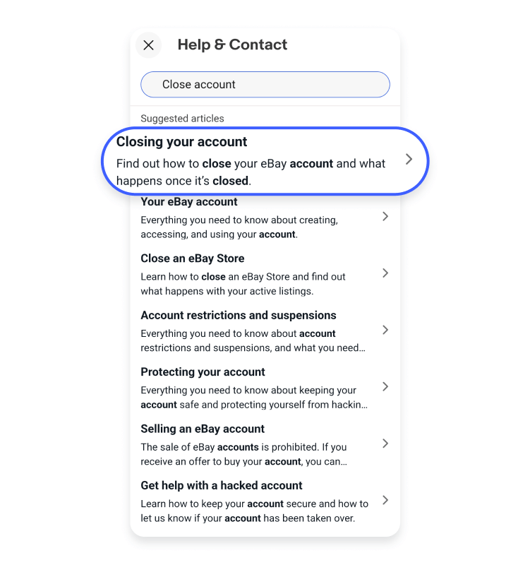 closing your eBay account on app
