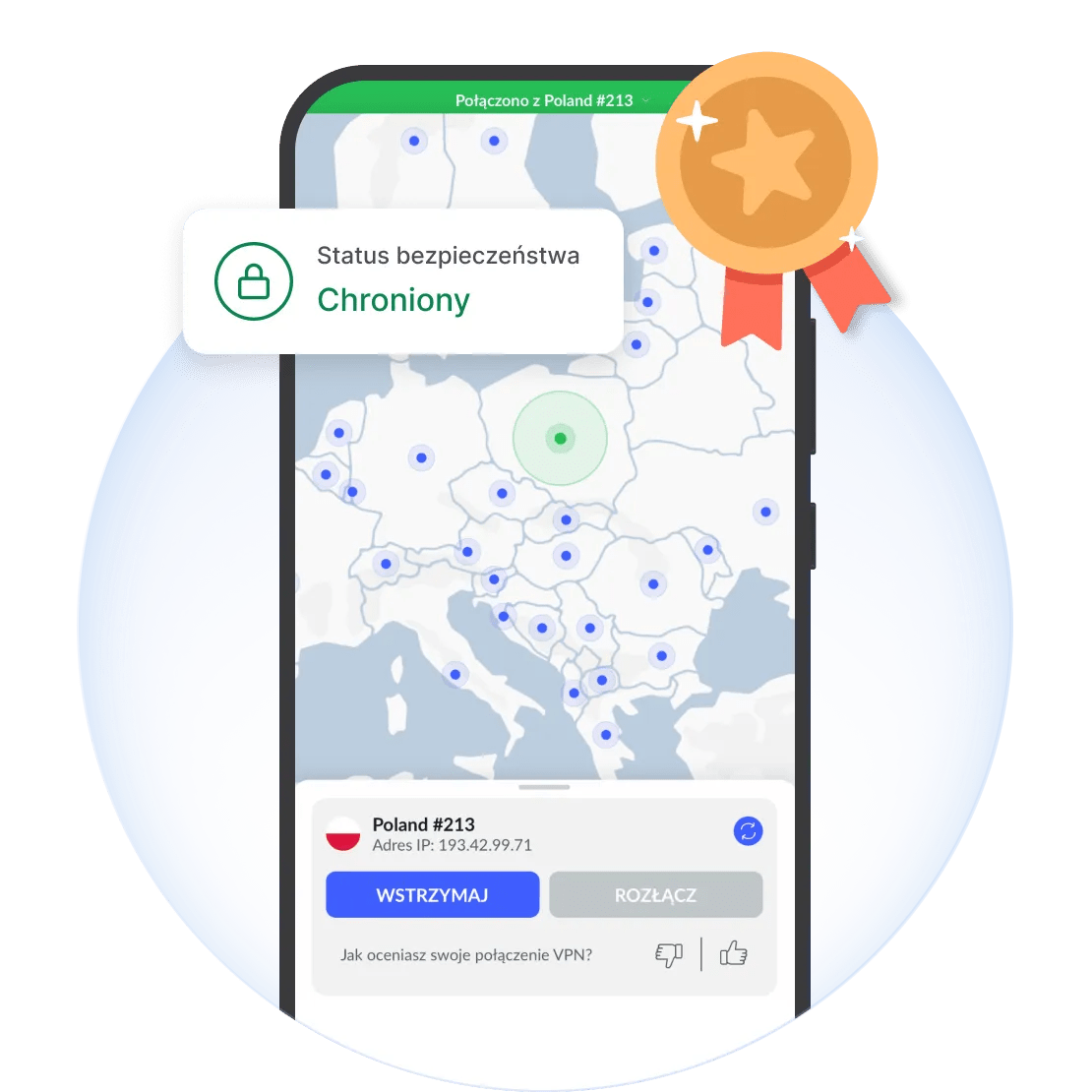 iPhone chroniony za pomocą aplikacji NordVPN.