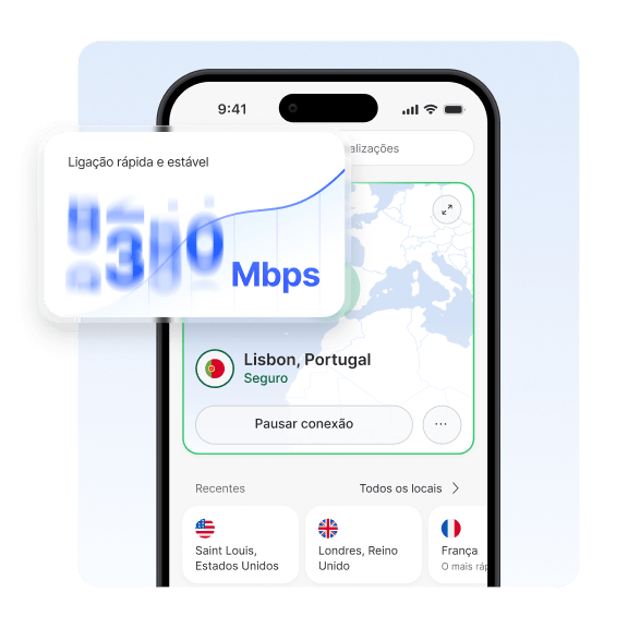 Um ecrã do computador que mostra o utilizador protegido por uma ligação VPN após transferir a NordVPN.