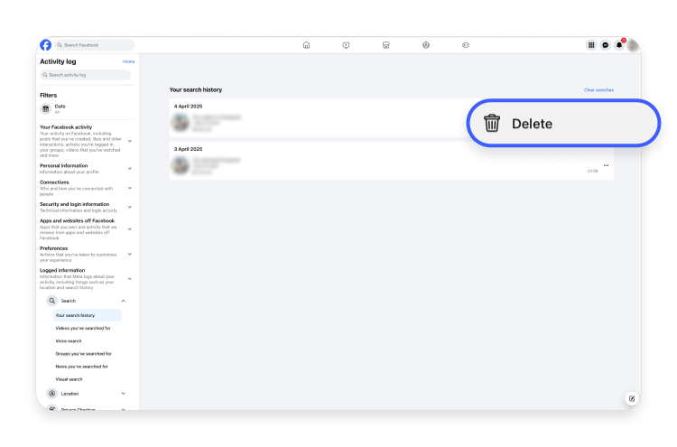 How to delete Facebook search history on a computer 6