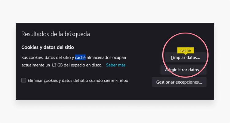borrar cache Firefox: paso 3