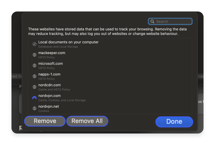 How to clear cookies in Safari on MacOs step 3