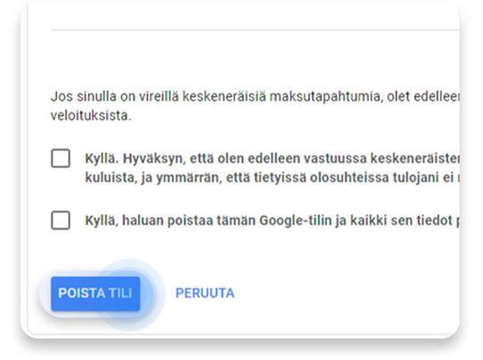 google tilin poistaminen: vaihe 3
