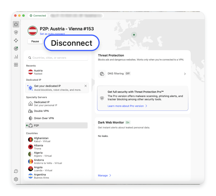 How to turn off a VPN through the application