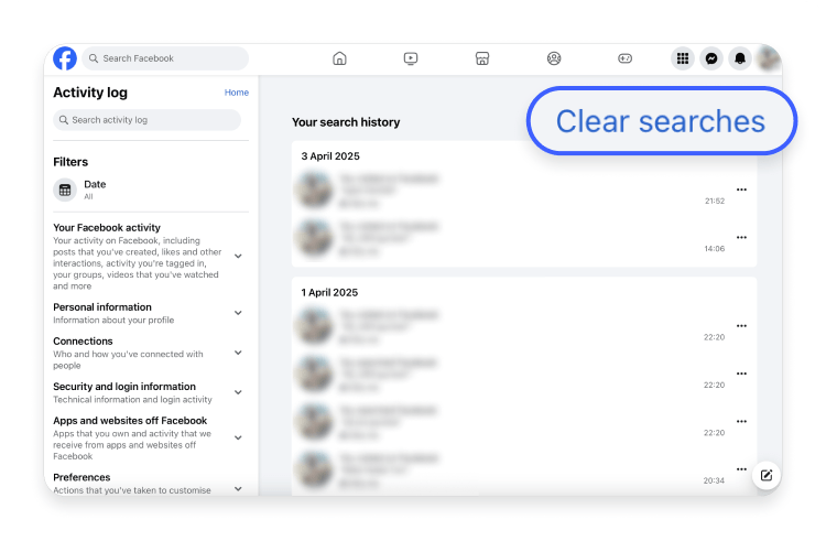How to delete Facebook search history on a computer 2