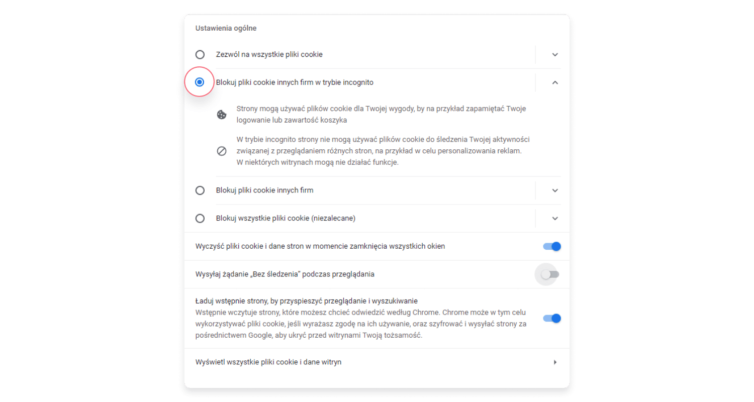 Ustawienia cookies na Chrome – Chrome: krok 4