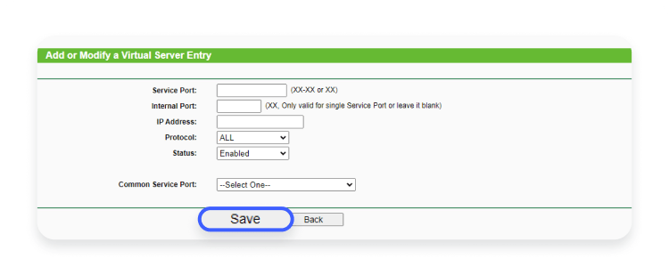 Save port forwarding changes