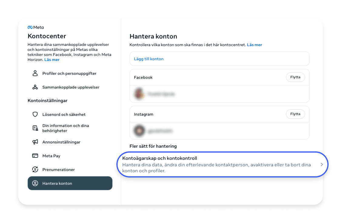 Steg-för-steg-guide för hur du tar bort ditt Facebook-konto på en dator. Steg 4: Klicka på &quot;Kontoägarskap och kontokontroll&quot;.