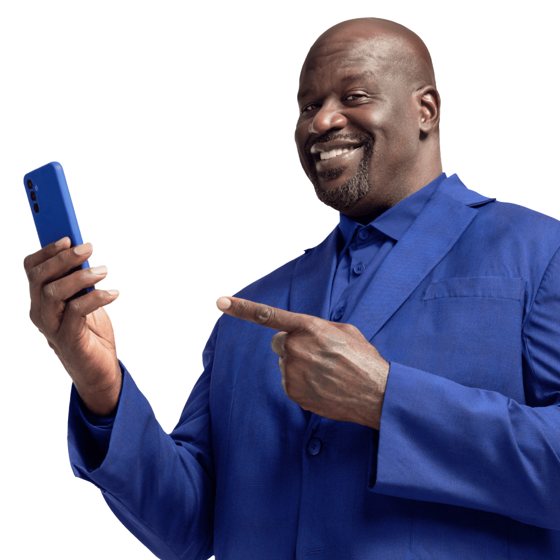 Shaquille O'Neal, der bruger NordVPN på sin telefon for at undgå svindlere på nettet.
