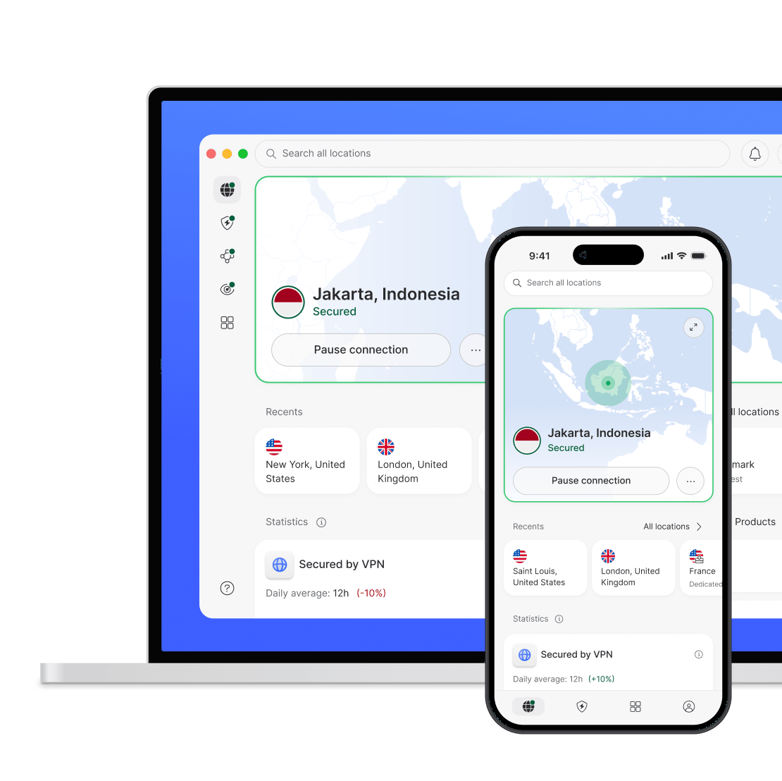 Laptop dan ponsel, dilindungi oleh NordVPN.