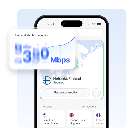 Tietokoneen näyttö, jossa käyttäjä on suojattu VPN-yhteydellä NordVPN:n lataamisen jälkeen.