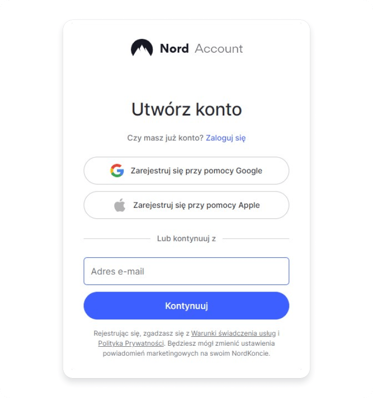 Instrukcja zakładania konta NordVPN 2